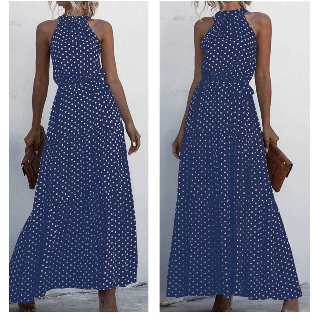 Boho Polka Dot Halter Maxi Dress - Picture 4 of 5